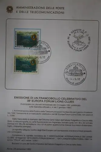 Italien Lions Club 1992; CEPT EUROPA-UNION-Symphatieausgabe; Offizielles Bulletin (früher Ministerblatt)