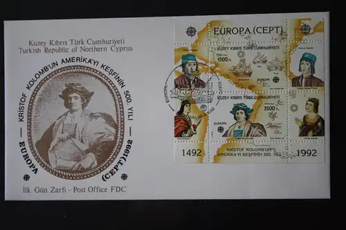 Türkisch-Zypern 1992 CEPT EUROPA-UNION  FDC mit Block