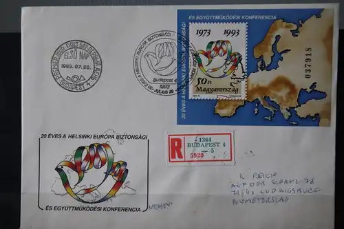 Ungarn, KSZE 1993  CEPT EUROPA-UNION - Symphatieausgabe Block auf Einschreiben-FDC