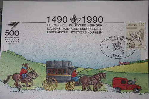 Belgien 500 Jahre Post 1990, Erinnerungskarte, Ausstellungskarte. Stempelkarte, SST ESSEN