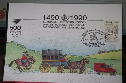 Belgien 500 Jahre Post 1990, Erinnerungskarte, Ausstellungskarte. Stempelkarte, SST Brüssel