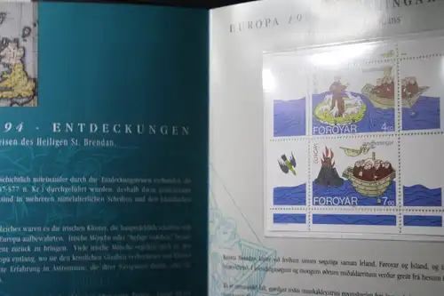 CEPT EUROPA-UNION 1994 Gemeinschaftsausgabe Irland, Island, Färöer, Folder mit Blöcken