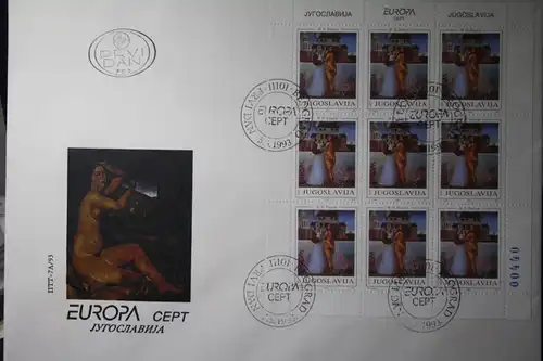 Jugoslawien CEPT EUROPA-UNION 1993, Kleinbogen auf FDC