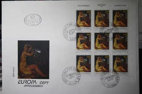 Jugoslawien CEPT EUROPA-UNION 1993, Kleinbogen auf FDC