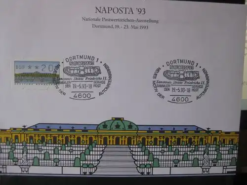 Stempelkarte, Erinnerungskarte, Ausstellungskarte NAPOSTA 1993 Dortmund, mit ATM und ATM-Sonderstempel