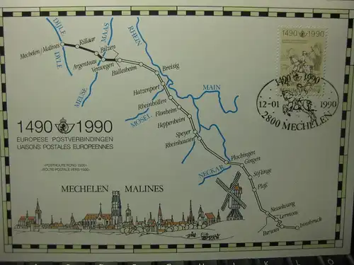 Gedenkblatt der Post von Belgien, 500 Jahre Europäische Postverbindungen