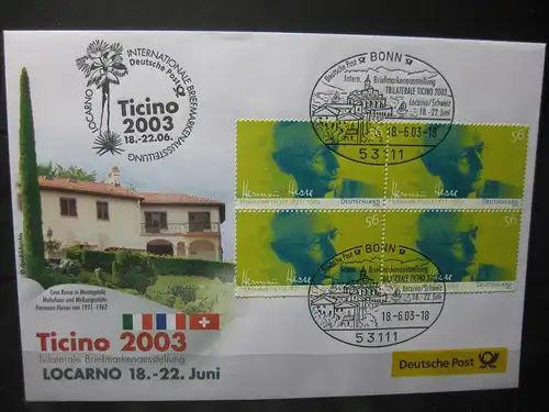 Messebrief, Ausstellungsbrief Deutsche Post: Internationale Briefmarkenausstellung Ticino 2003, Locarno/Schweiz