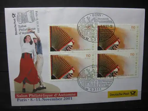 Messebrief, Ausstellungsbrief Deutsche Post: Internationale Briefmarken-Ausstellung  Salon  Philatelique d\'\' Automne Paris 2001