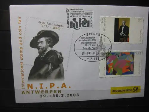 Messebrief, Ausstellungsbrief Deutsche Post: Internationale Briefmarken-Ausstellung   N.I.P.A. Antwerpen 2003