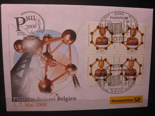 Messebrief, Ausstellungsbrief Deutsche Post: Internationale Briefmarken-Ausstellung  Phileuro Brüssel 2000