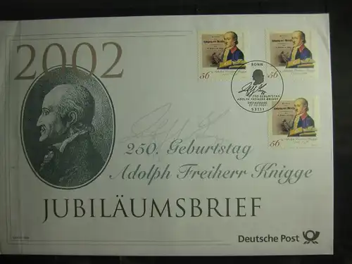 Jubiläumsbrief Deutsche Post: Adolpf Freiherr Knigge; 2002