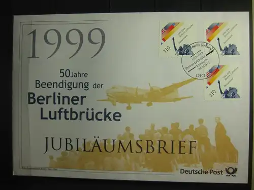 Jubiläumsbrief Deutsche Post: 50 Jahre Beendigung der Berliner Luftbrücke; 1999