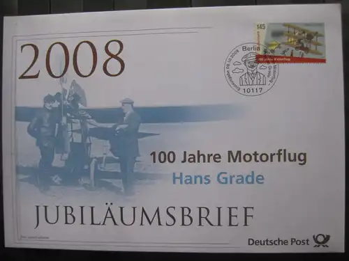 Jubiläumsbrief Deutsche Post: 100 Jahre Motorflug, Hans Grade