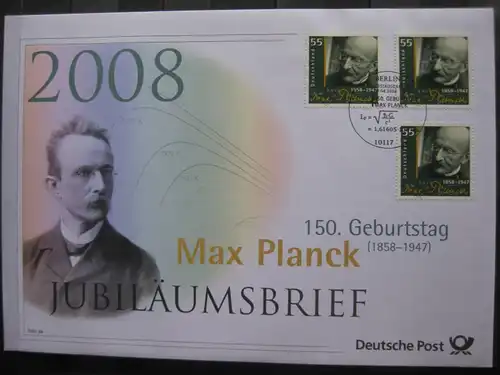 Jubiläumsbrief Deutsche Post: 150. Geburtstag Max Planck; 2008
