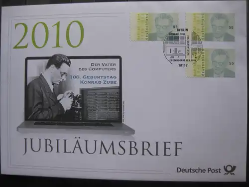 Jubiläumsbrief Deutsche Post: 100. Geburtstag Konrad Zuse, 2010