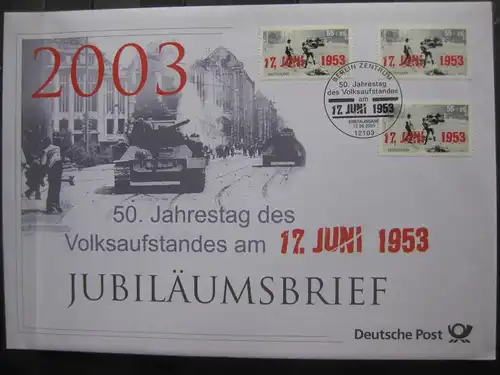 Jubiläumsbrief Deutsche Post: 50. Jahrestag des Volsaufstandes am 17. Juni 1953, 2003