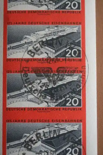 125 Jahre Deutsche Eisenbahnen, DDR; 10er-Streifen, Ersttags-Sonderstempel