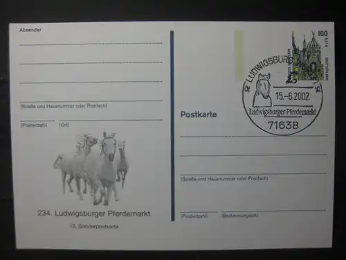 Ganzsache 234. Ludwigsburger Pferdemarkt; Wertstempel: SWK und Frauen