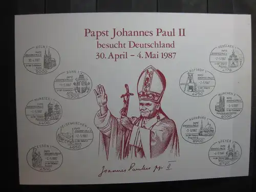 Gedenkblatt  Erinnerungsblatt Papst Johannes Paul II 1987 in Deutschland