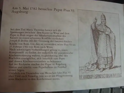 Gedenkblatt  Erinnerungsblatt Papst Johannes Paul II 1987 in Augsburg