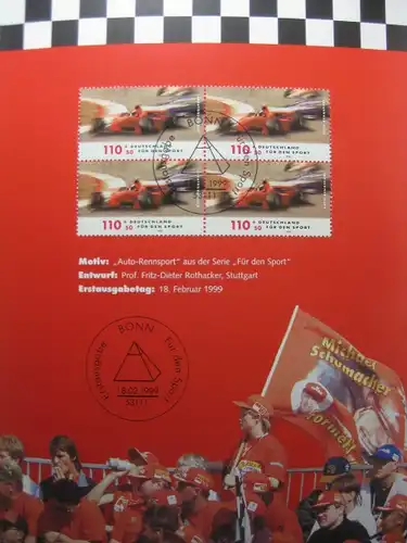 Gedenkblatt  Erinnerungsblatt der Deutsche Post: Faszination FORMEL 1; Michael Schumacher Collection, 1999