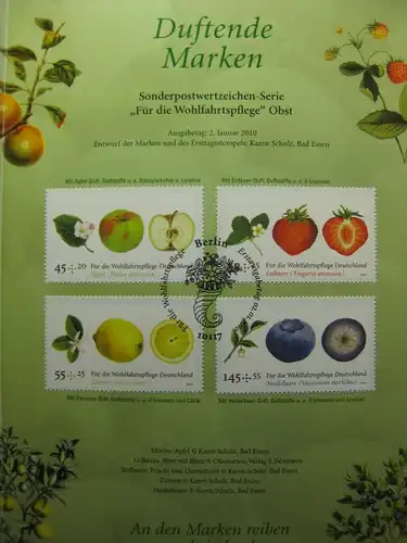 Gedenkblatt  Erinnerungsblatt der Deutsche Post: Duftendes Obst; Deutschlands erste Duftbriefmarken