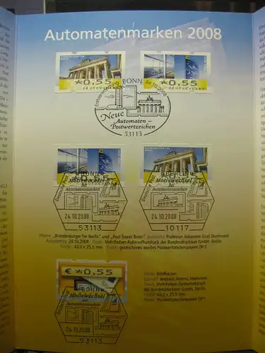 Gedenkblatt  Erinnerungsblatt der Deutsche Post: Neue Automatenmarken 2008