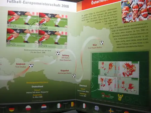 Gedenkblatt  Erinnerungsblatt der Deutsche Post: Fußball-Europameisterschaft 2008