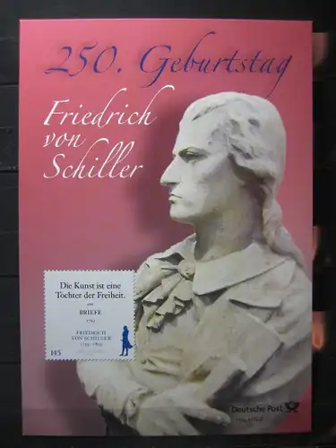 Gedenkblatt  Erinnerungsblatt der Deutsche Post: 250. Geburtstag Friedrich von Schiller
