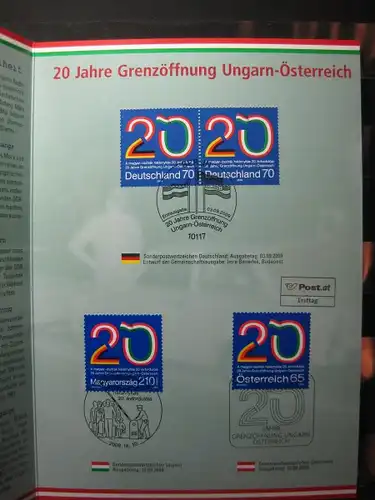 Gedenkblatt  Erinnerungsblatt der Deutsche Post: 20 Jahre Grenzöffnung Ungarn-Österreich