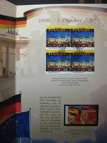 Gedenkblatt  Erinnerungsblatt der Deutsche Post: 20 Jahre Deutsche Einheit, 2010
