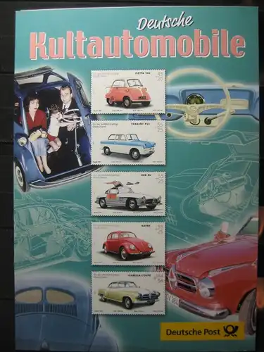 Gedenkblatt  Erinnerungsblatt der Deutsche Post: Deutsche Kultautomobile, 2002