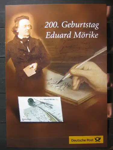 Gedenkblatt  Erinnerungsblatt der Deutsche Post: 200. Geburtstag Eduard Möricke, 2004