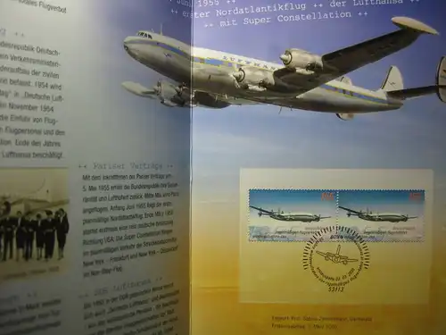 Gedenkblatt  Erinnerungsblatt der Deutsche Post: Wiederaufnahme des Flugverkehrs in Deutschland, 2005