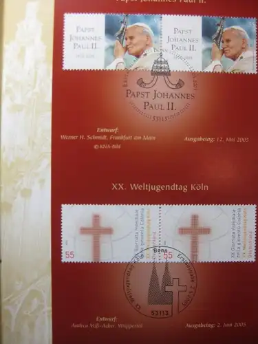 Gedenkblatt  Erinnerungsblatt der Deutsche Post: Weltjugendtag Köln, Johannes Paul II., 2005
