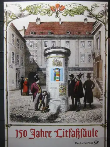 Gedenkblatt  Erinnerungsblatt der Deutsche Post: 150 Jahre Litfaßsäule