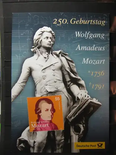 Gedenkblatt  Erinnerungsblatt der Deutsche Post: 250. Geburtstag Wolfgang A. Mozart, 2006