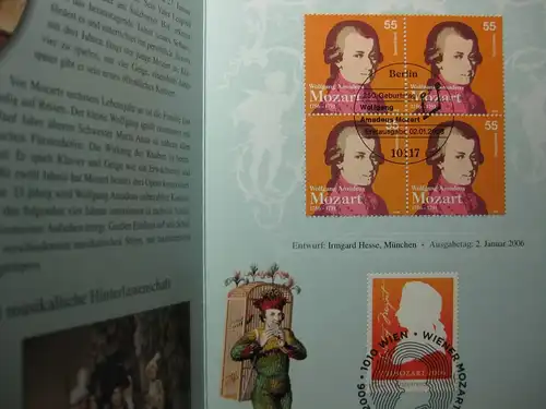 Gedenkblatt  Erinnerungsblatt der Deutsche Post: 250. Geburtstag Wolfgang A. Mozart, 2006