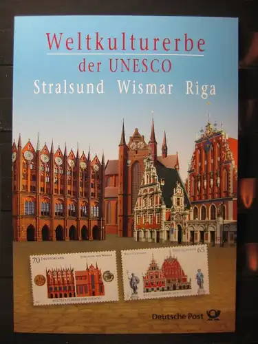 Gedenkblatt  Erinnerungsblatt der Deutsche Post: Weltkulturerbe der UNESCO, Stralsund, Wismar, Riga, 2007