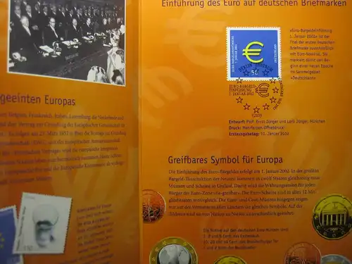 Gedenkblatt  Erinnerungsblatt der Deutsche Post: Einführung des Euro-Bargeldes, 2002