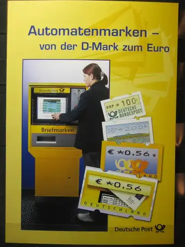 Gedenkblatt  Erinnerungsblatt der Deutsche Post: Automatenmarken - von der D-Mark zum Euro, 2002
