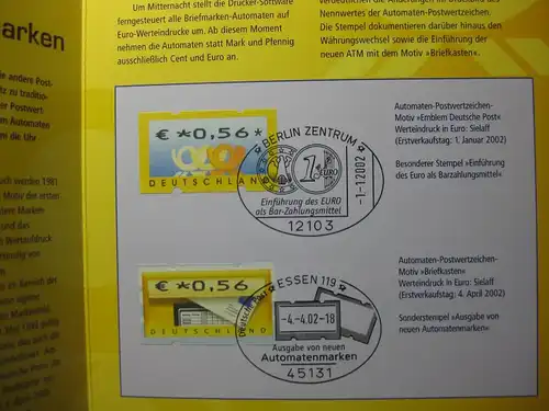 Gedenkblatt  Erinnerungsblatt der Deutsche Post: Automatenmarken - von der D-Mark zum Euro, 2002