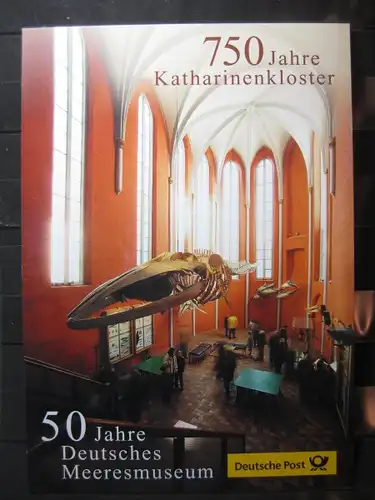 Gedenkblatt  Erinnerungsblatt der Deutsche Post: 750 Jahre Katharinenklosterl, 50 Jahre Deutsches Meeresmuseum Stralsund, 2001