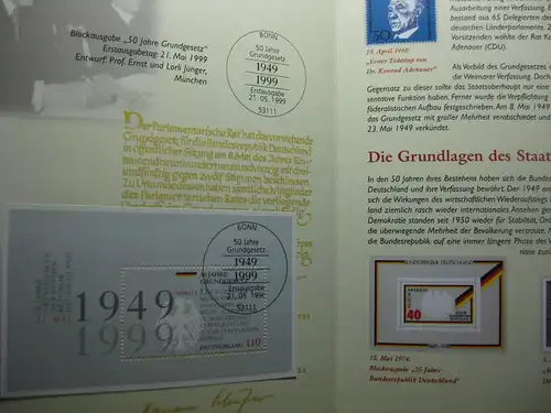 Gedenkblatt  Erinnerungsblatt der Deutsche Post: 50. Geburtstag Bundesrepublik Deutschland, 1999
