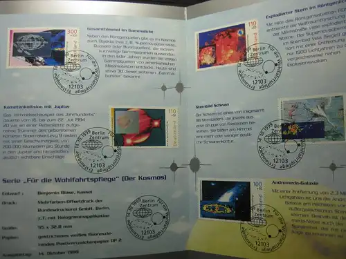 Gedenkblatt  Erinnerungsblatt der Deutsche Post: Faszination Kosmos, 1999