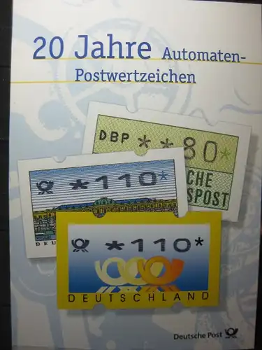 Gedenkblatt  Erinnerungsblatt der Deutsche Post: 20 Jahre Automatenmarken, 1999