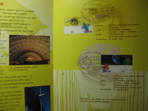 Gedenkblatt  Erinnerungsblatt der Deutsche Post: EXPO 2000