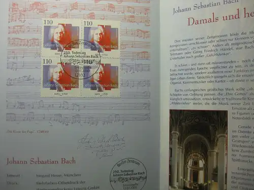 Gedenkblatt  Erinnerungsblatt der Deutsche Post: 250. Todestag Johann S. Bach, 2000