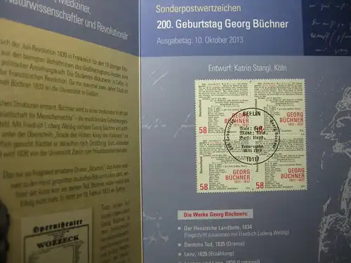 Gedenkblatt  Erinnerungsblatt der Deutsche Post: Georg Büchner