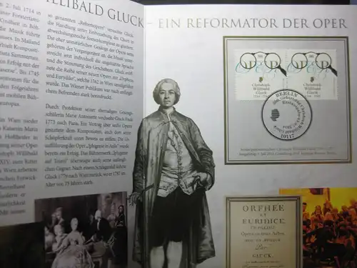 Gedenkblatt  Erinnerungsblatt der Deutsche Post: 300. Geburtstag Christoph W. Gluck, 2014